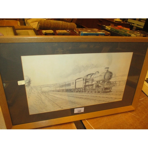 166 - Pencil Drawing of a Steam Train, 20x36cm