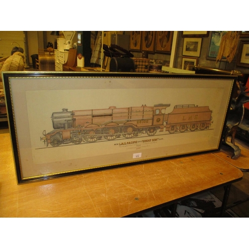 171 - Signed Fishplate, a Pen, Ink and Watercolour Drawing of New LMS Pacific Loco Great Scot Class, 25x79... 