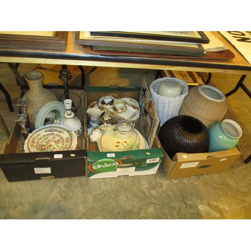 175 - Three Boxes of Ceramics, Candlesticks etc