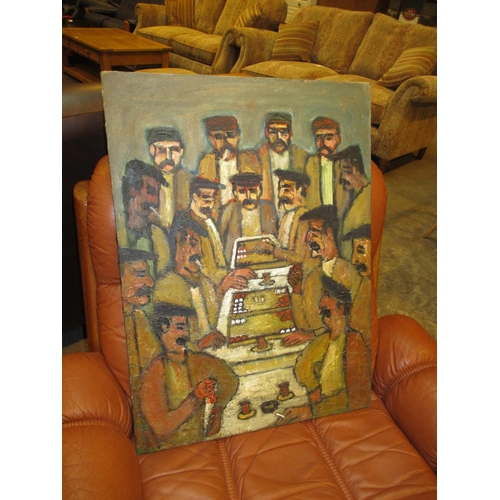 181 - Zeki Agacan, Oil on Canvas, The Backgammon Players, 70x52cm