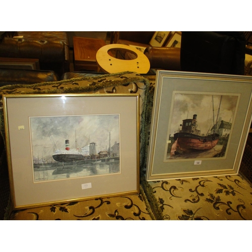 188 - Tom Johnston, 2 Watercolours, Puffer at Millport, 31x31cm, and a Steamship, 24x32cm