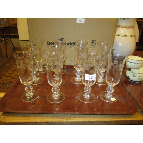 191 - Set of 12 Vine Engraved Wine Glasses