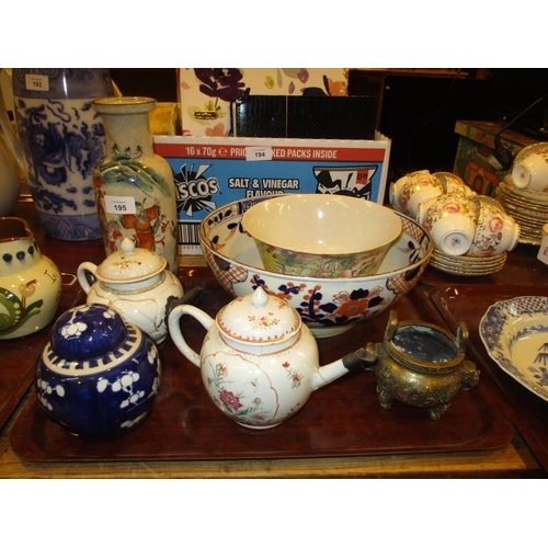 195 - Selection of Oriental Ceramics and a Brass Censer