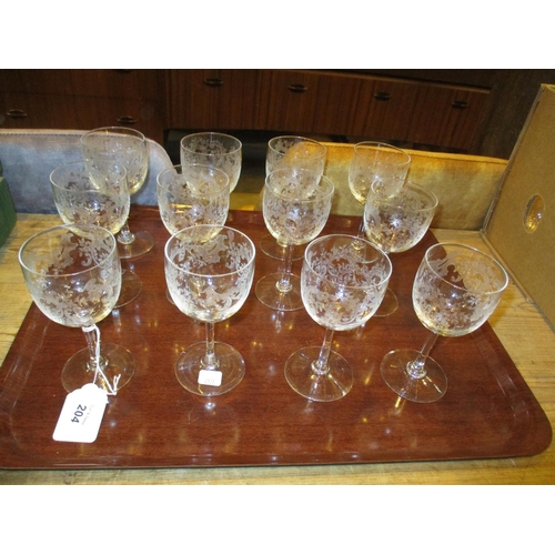 204 - Set of 12 Etched Wine Glasses