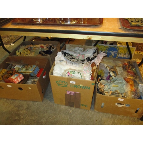 22 - Four Boxes of Dolls, Tins, Linen etc