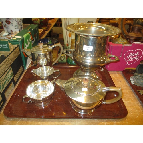 4 - Silver Plated Wine Cooler and 4 Piece Tea Service