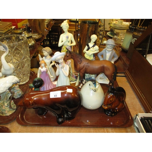 43 - Two Old Tupton Ware Figures, Royal Doulton Horse and Figure, Nao and Other Ornaments