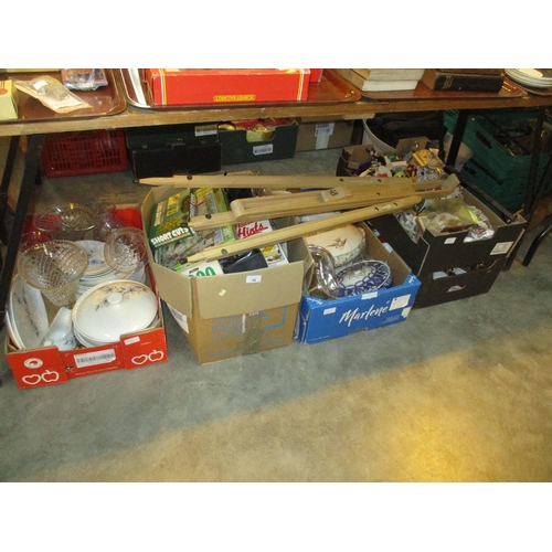 56 - Boxes of Ceramics, Glass, Books, Easel etc