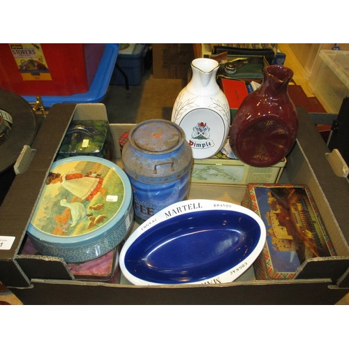 61 - Two Whisky Advert Jugs and an Ashtray and Various Tins