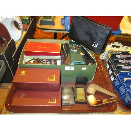 64 - Three Dunhill Pipes with Accessories, Various Other Pipes, 18ct Gold Mounted Pipe and a Silver Cigar... 