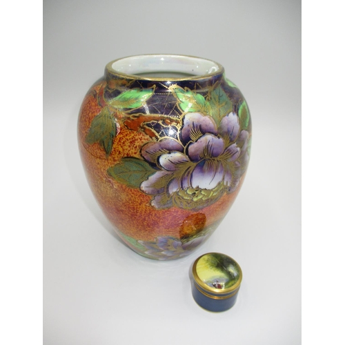 349 - Maling Floral Lustre Vase, 14cm, along with a Royal Worcester Hand Painted Rouge Pot