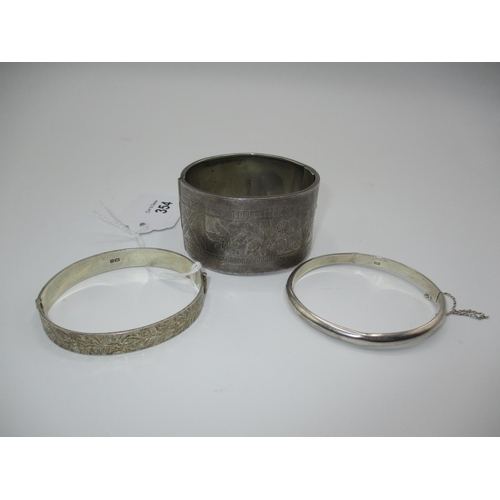 354 - Engraved Silver Cuff Bangle and 2 Other Silver Bangles, 72.75g