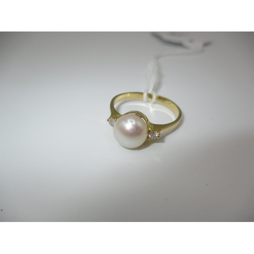 367 - Pearl and 2 Diamond Ring, Size P