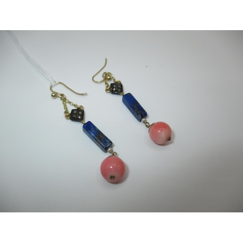 380 - Pair of Blue John and Coral Ear Drops