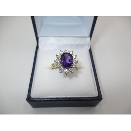 434 - 18ct Gold Amethyst and Diamond Cluster Ring