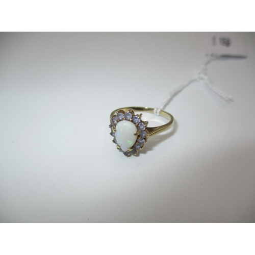 465 - 9ct Gold Opal and Purple Stone Cluster Ring, Size O