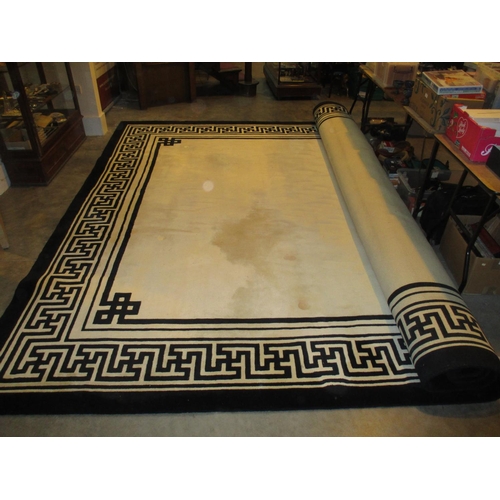 506A - Chinese Wool Deep Pile Greek Key Border Carpet, 15x12ft