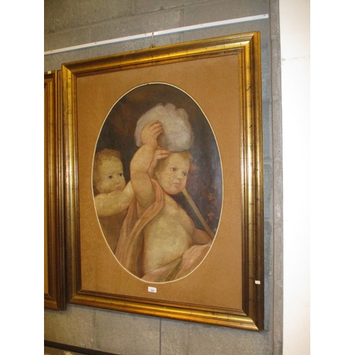 544 - Large Canvas Print of Cherubs, image 85x60cm, frame 114x89cm