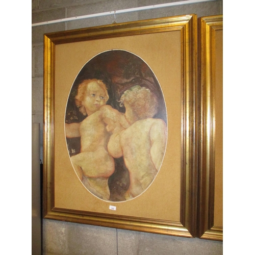 546 - Large Canvas Print of Cherubs, image 85x60cm, frame 114x89cm