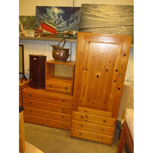 557 - Pine Wardrobe, Chest of 4 Drawers and Bedside Table