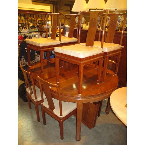 575 - Chinese Hardwood Extending Dining Table with 2 Leaves and 6 Chairs