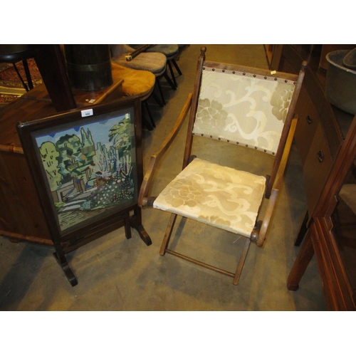 596 - Tapestry Firescreen Table and a Folding Chair