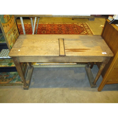 601 - Vintage Oak Double Lid Top School Desk, 91c38cm