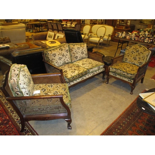 604 - Early 20th Century Mahogany and Bergere 3 Piece Lounge Suite