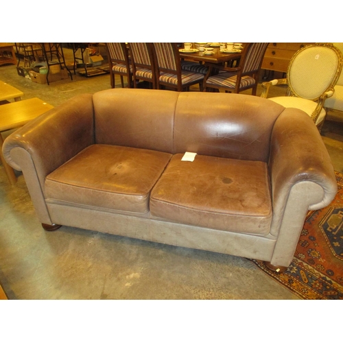 607 - Brown Leather 2 Seat Settee