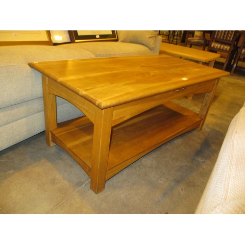 611 - Oak 2 Tier Coffee Table with Drawer, 115x58cm