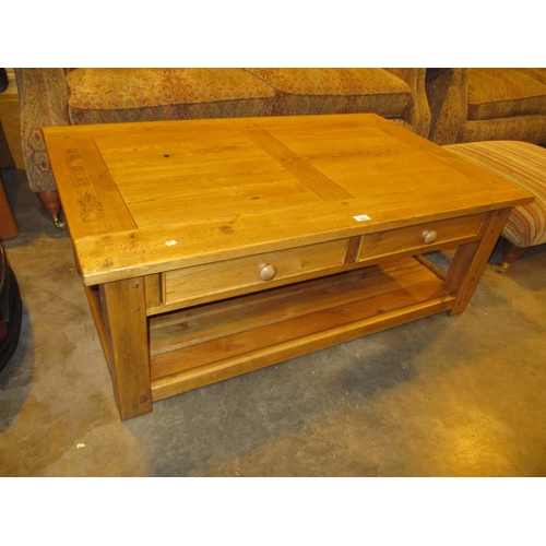 622 - Rustic Oak 2 Tier Coffee Table with 2 Drawers, 120x75cm