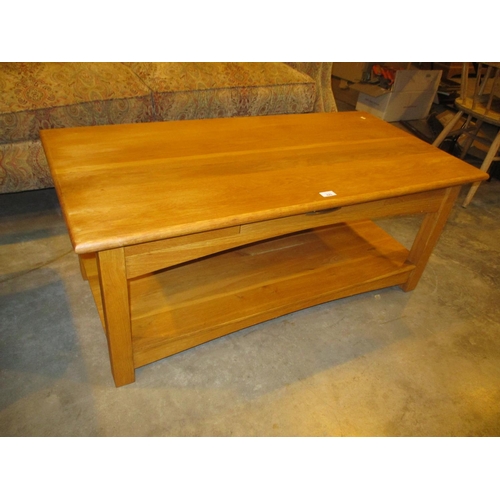 623 - Modern Oak 2 Tier Coffee Table with Drawer, 116x58cm