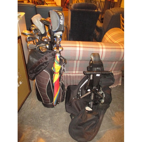 639 - Pro Rider Electric Golf Caddy and a Bag of Callaway Trilogy and Other Clubs