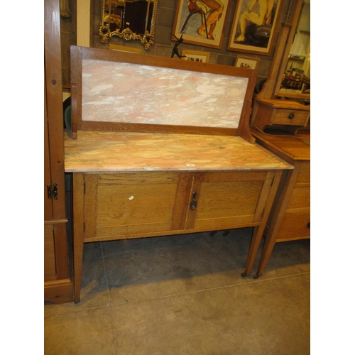 641 - 1920's Oak and Marble Top Wash Stand, 106cm