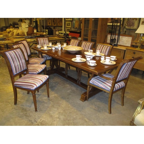 646 - Oak Refectory Dining Table with 8, 2 Arm and 6, Dining Chairs, table 230x100cm