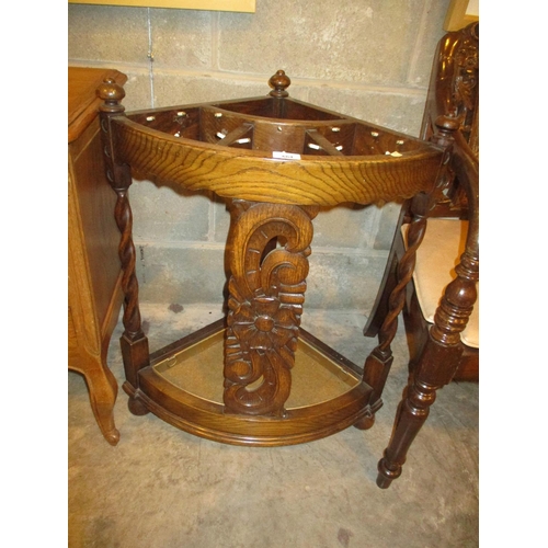 664 - 1920's Carved Oak Corner Stick Stand