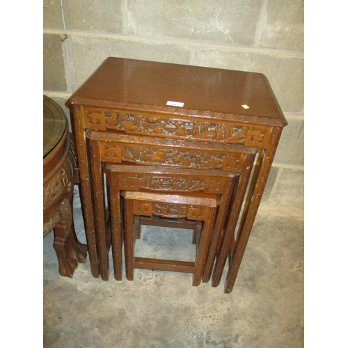 667 - Chinese Carved Wood Quartetto Nest of Tables