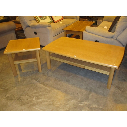 685 - Skovby Light Oak Coffee Table and Lamp Table, 132x75cm and 60x60cm