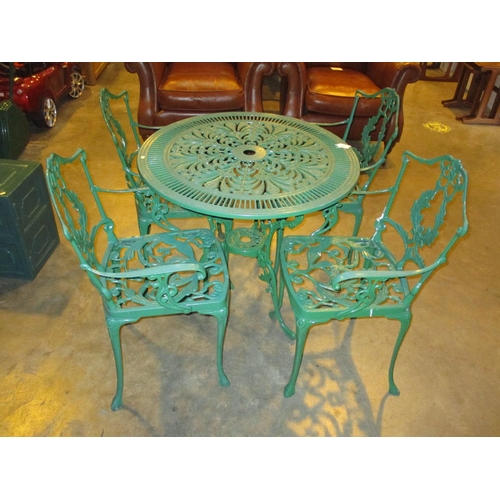 687 - Victorian Style Cast Metal Garden Table with 4 Arm Chairs