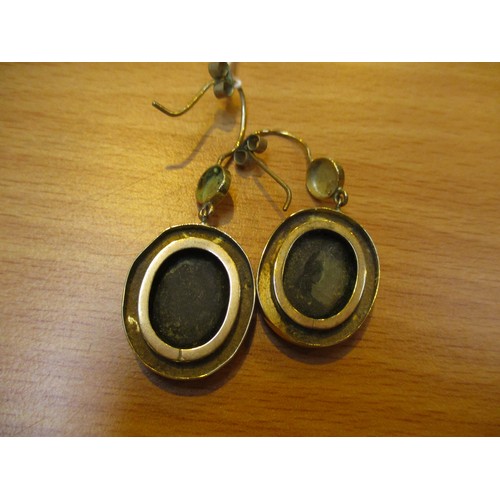 381 - Pair of Victorian Pietra Dura and Yellow Metal Ear Drops, 9.6g