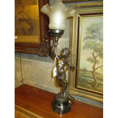 104 - Spelter Cherub Figure Lamp, 48cm total height