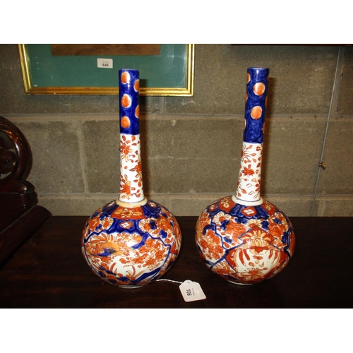 106 - Pair of Japanese Imari Porcelain Bottle Neck Vases, 31cm