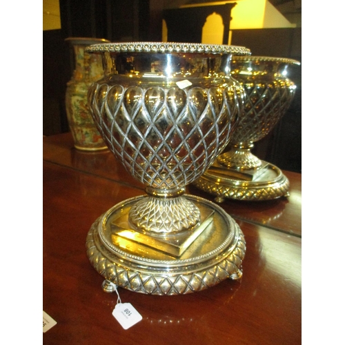 108 - Victorian Silver Plated Pineapple Form Wine Cooler, 32cm, along with a Matching Mirror Plateau