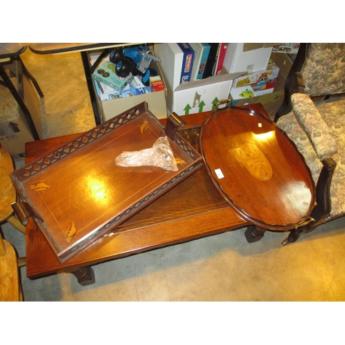 138 - Edwardian Inlaid Mahogany and Oval Gallery Tray, along with a Tray for Repair