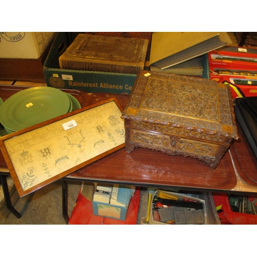 165 - Decorative Wood Jewel Box and an 1823 Sampler