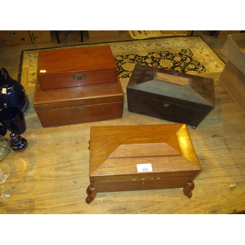 229 - Rosewood Tea Caddy and 3 Trinket Boxes