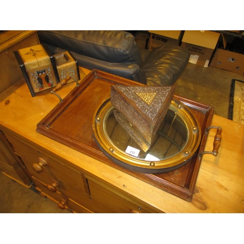 232 - Oak Tray, Convex Mirror, Carved Box and a Musical Cigarette Box