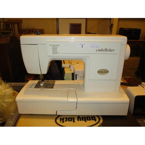 3 - Baby Lock Embellisher Model EMB7 Sewing Machine, with foot pedal