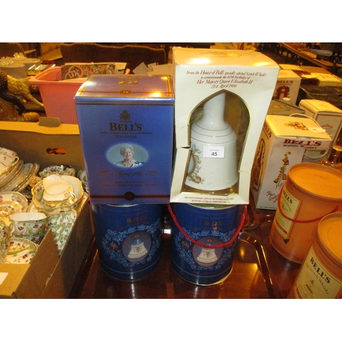 45 - Four Bells Whiskies, Queen Mothers 90 (2), 100 Years The Queen Mother and Queen Elizabeth 1986