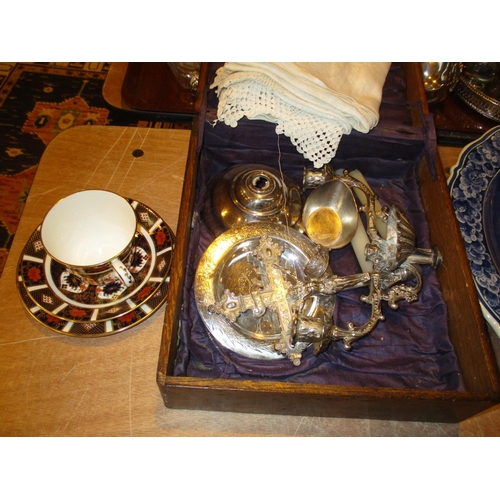 66 - Travelling Communion Set and a Royal Crown Derby Trio (chipped)